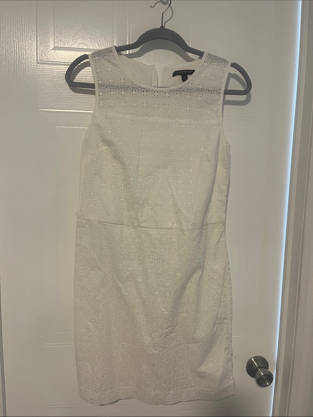Banana Republic 100% Cotton White Eyelet Sheath Dress